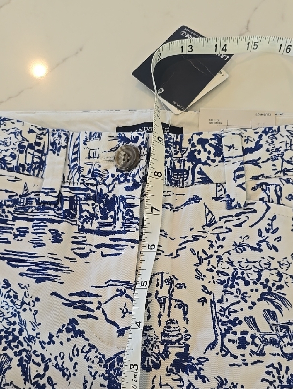 Lands' End Blue White Resort River Beach Print Mid Rise Capri Pants Size 2 - Picture 13 of 14